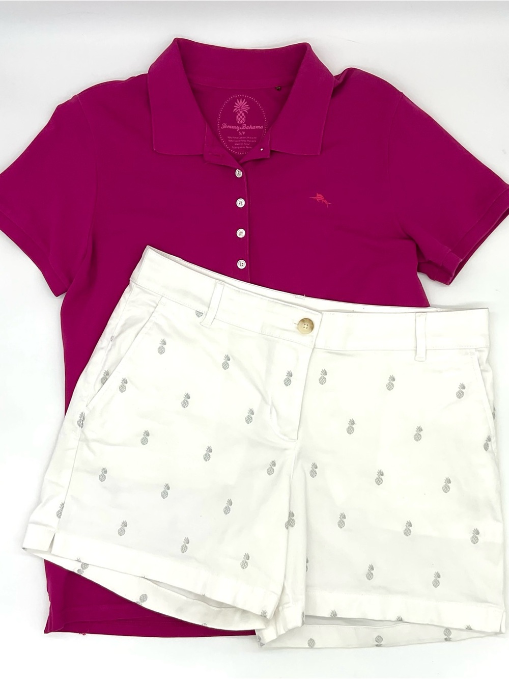 Tommy Bahama White Pineapple Shorts + Polo Shirt